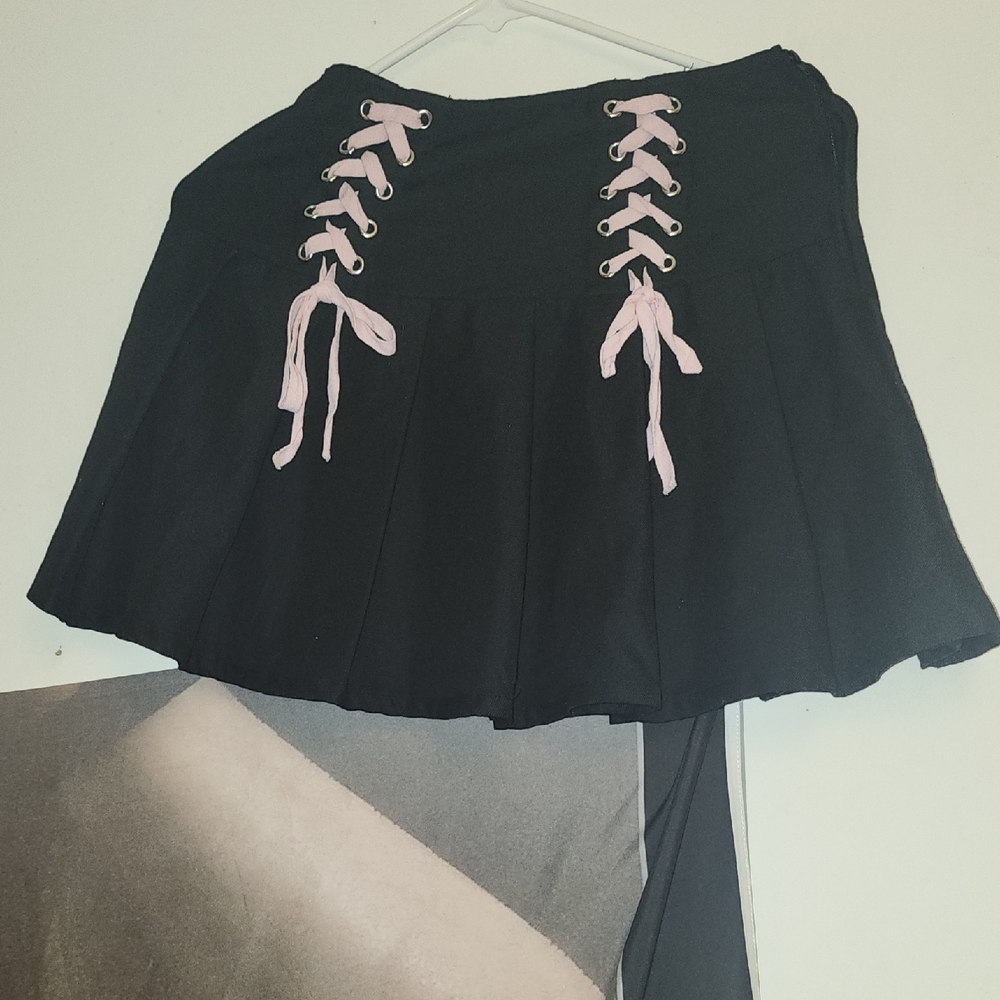 Hot Topic Black Skirt with Pink Lace Details